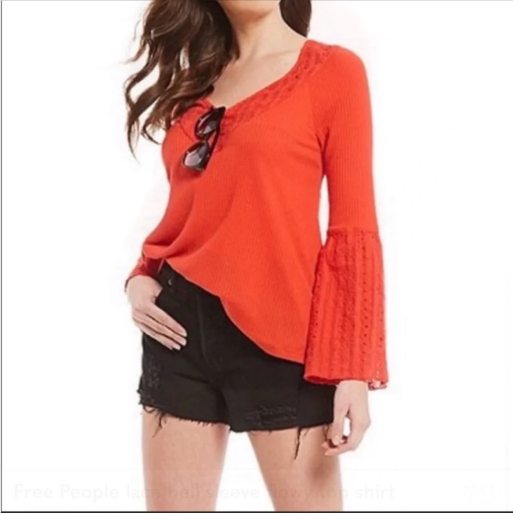 Free People orange flare sleeve blouse